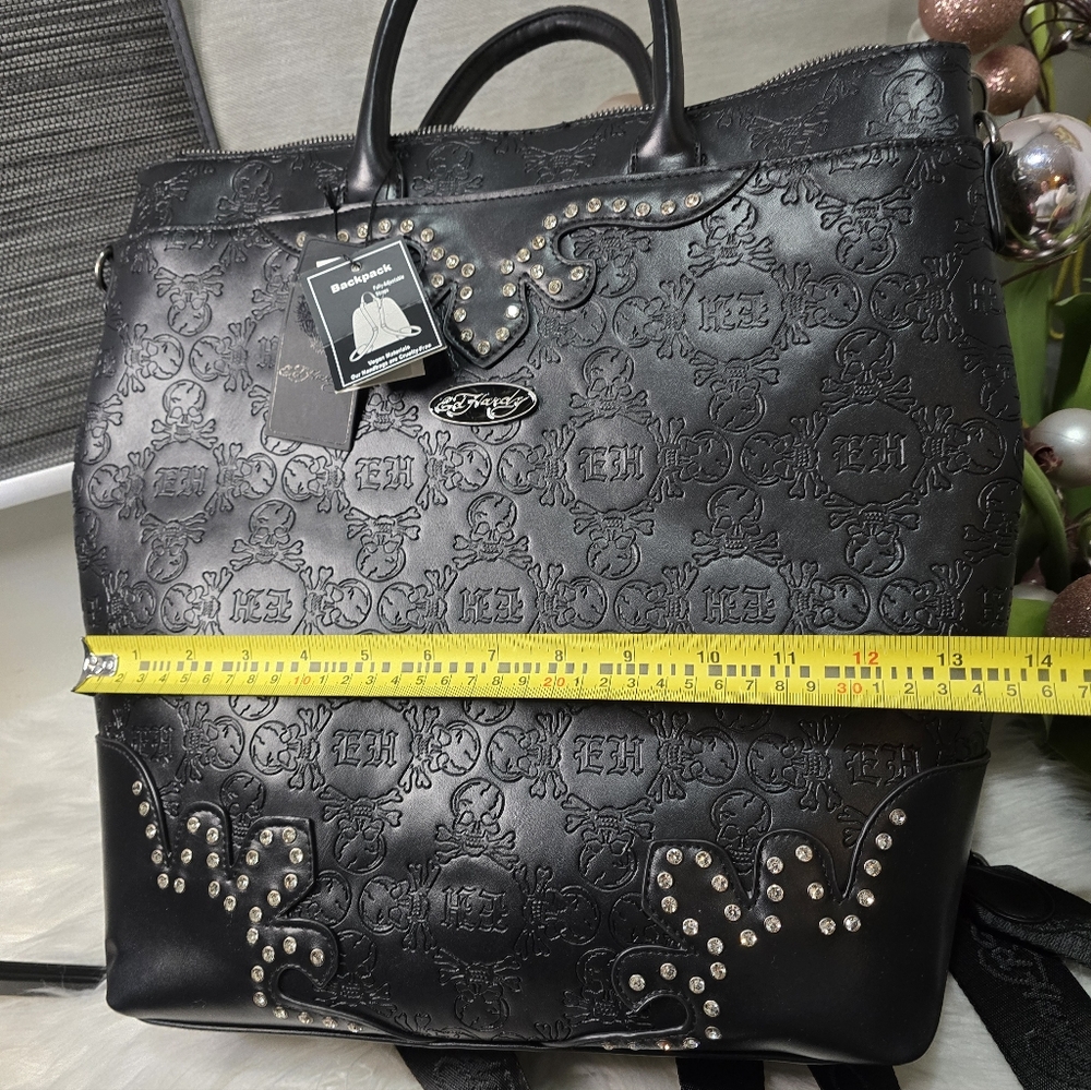 "Ed Hardy"" Black(skull and initial embossed) Faux Leather, Backpack, Tote.new - Picture 3 of 10